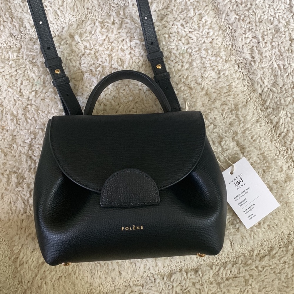 Polene numero un nano black grained leather